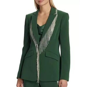 NEW - Cinq a Sept 'Cheyenne' Rhinestone Fringe Blazer, Dark Emerald - Size 2